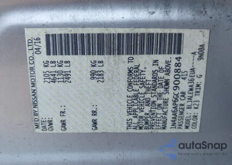 2016 Nissan Maxima 3.5 Sl from USA, damaged, VIN 1N4AA6AP6GC900884